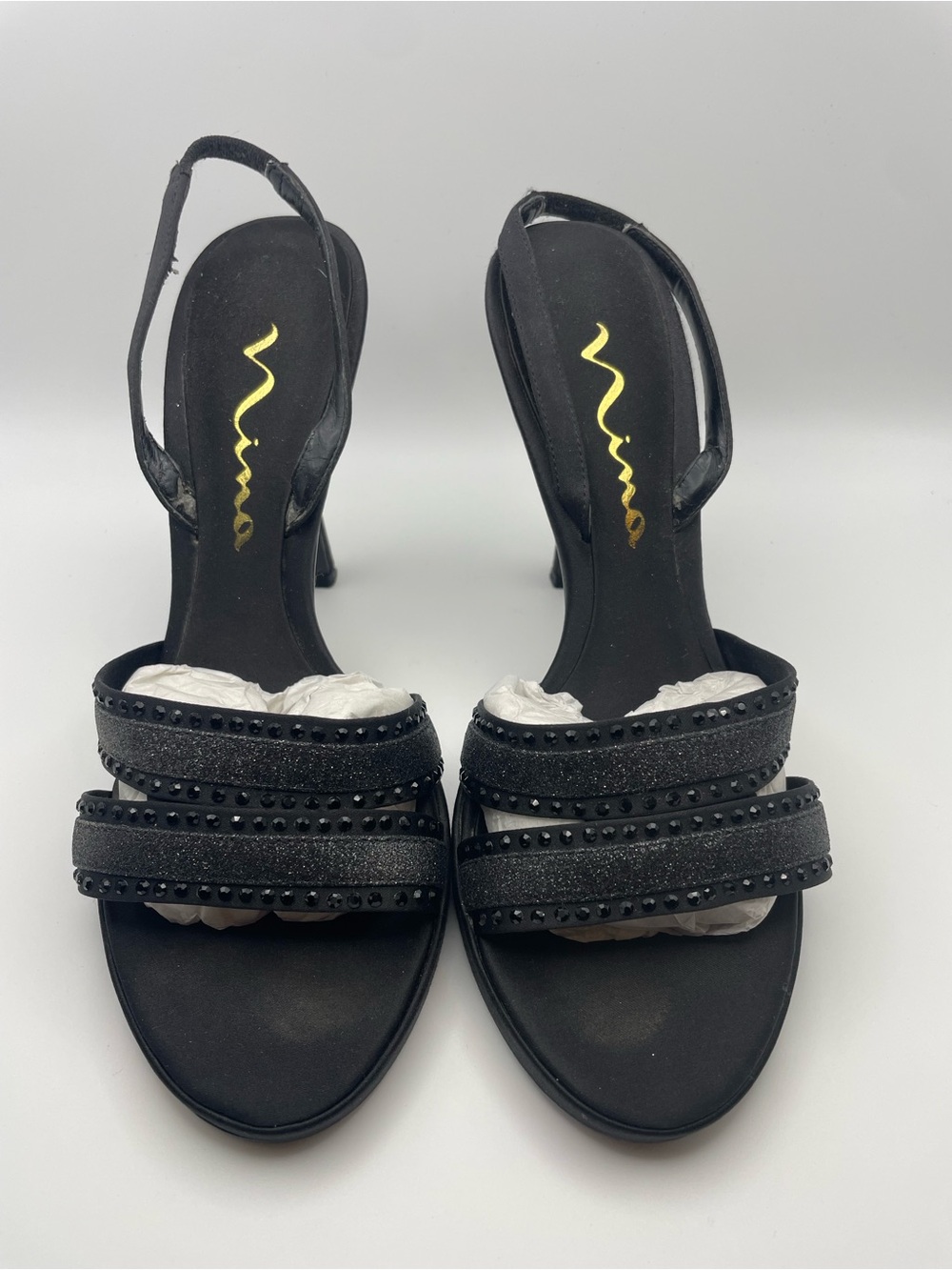 Nina black satin heels size 6